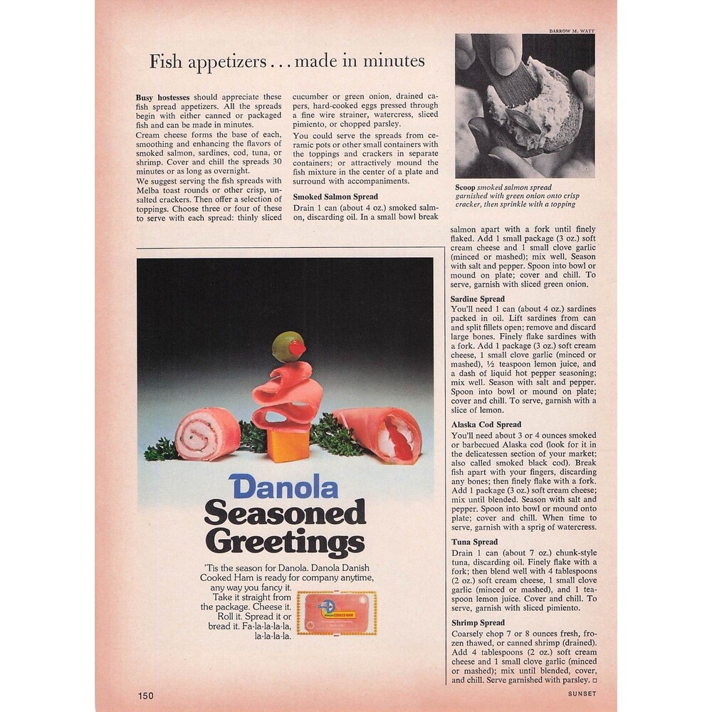 Vintage 1972 Danola Danish Cooked Ham Christmas Food Print Ad seasoned greetings